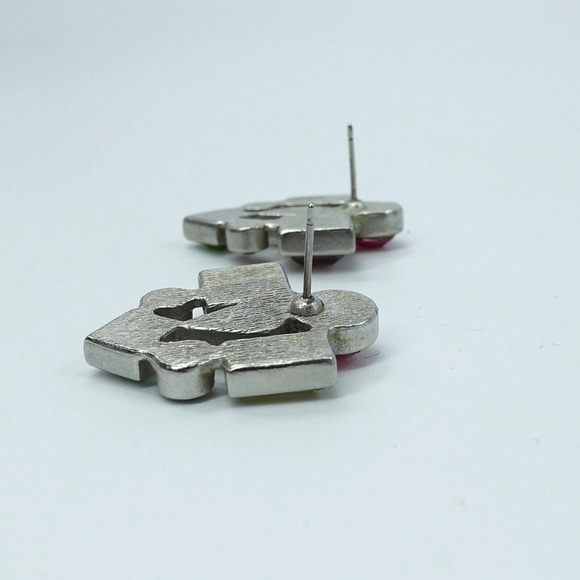 Vintage Rhinestone Earrings Multi Shaped Silver Tone - Picture 3 of 9